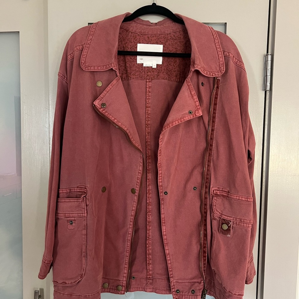 Anthropologie Pink Utility Jacket with Notched Lapel